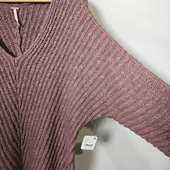 NWT FREE PEOPLE COCOA / MAR DEEP V NECK LONG JUMPER SWEATER SIZE SMALL - Picture 3 of 16